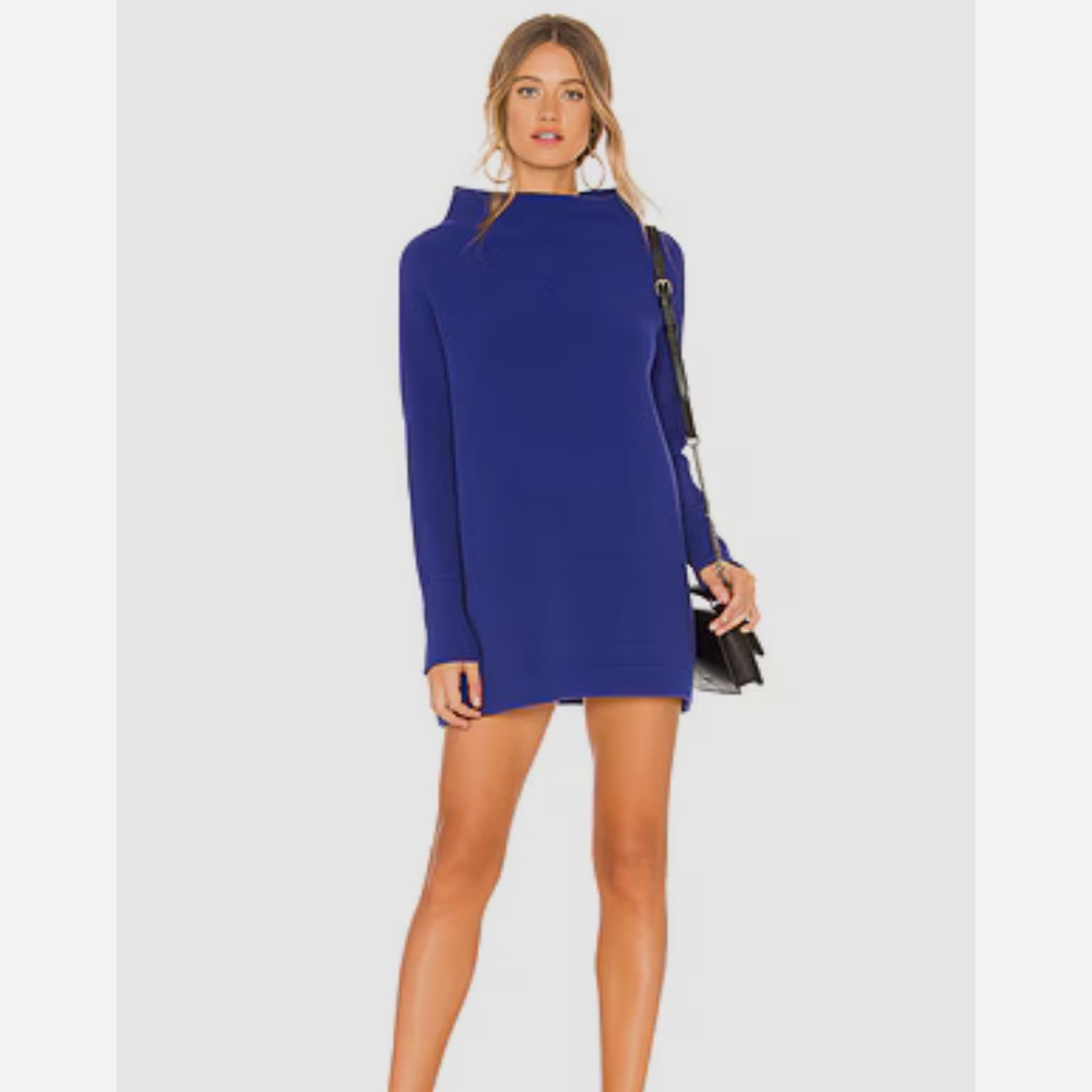 Free People Ottoman Slouchy Ribbed Mock Neck Sweater Tunic Blue Women’s Small